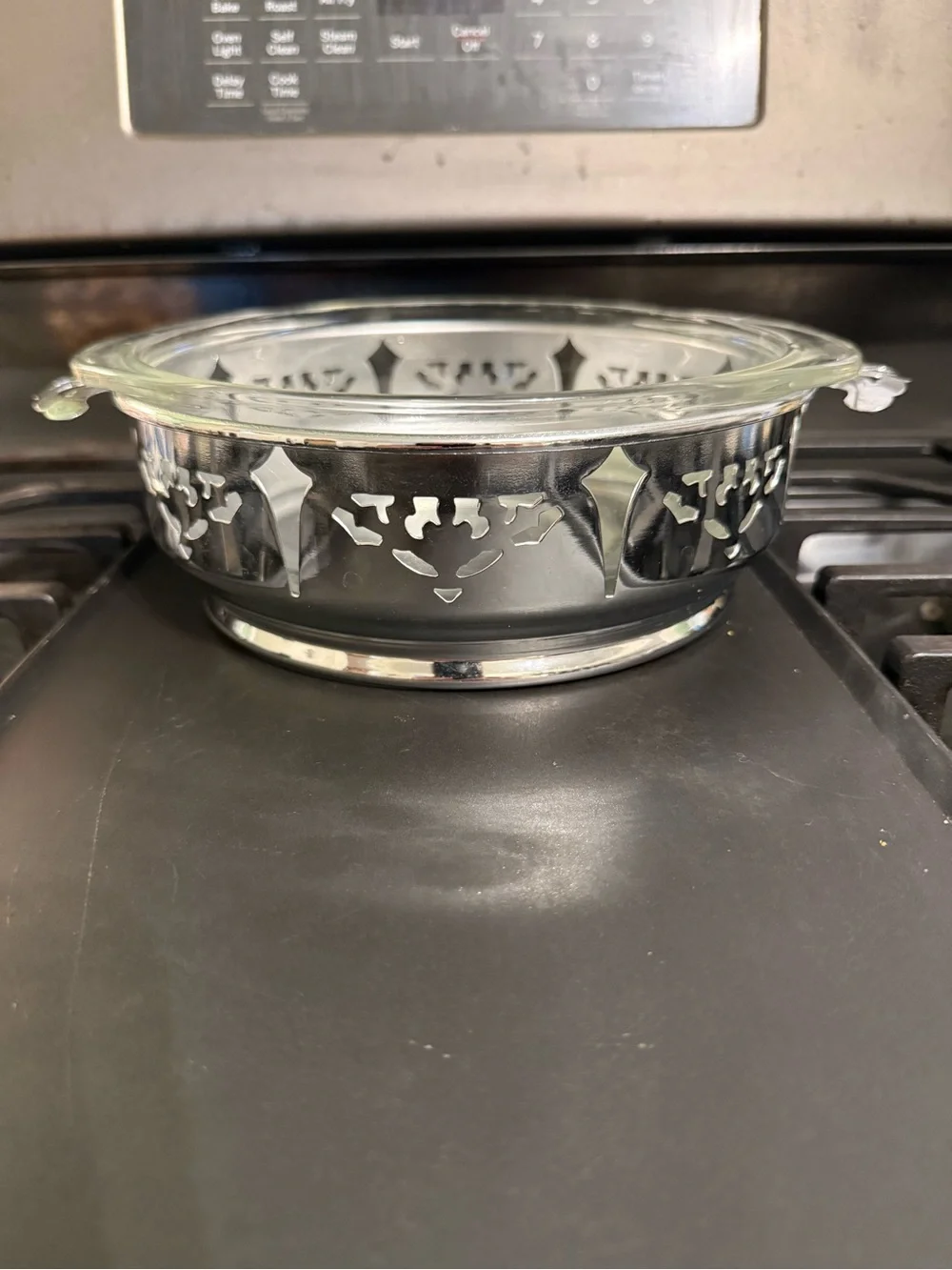 Glass Serving Bowl with Decorative Stainless Stand - Silver
